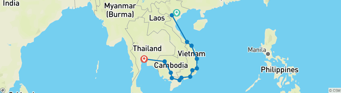 Image d'une carte montrant l'itinéraire du circuit