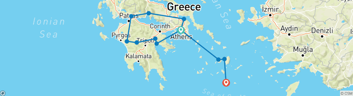 Image of a map showing the route of the tour