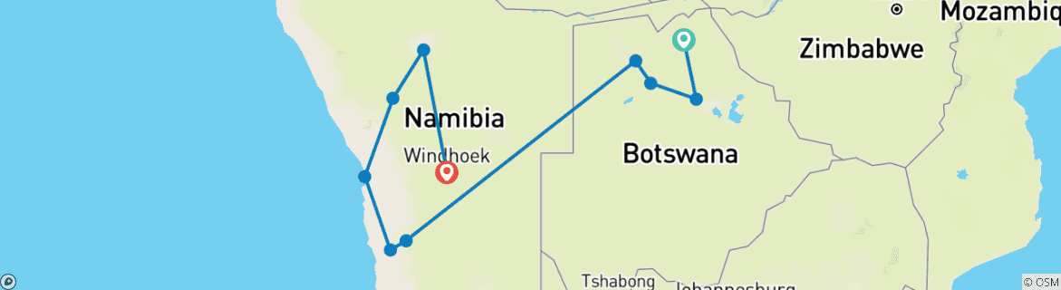 Image d'une carte montrant l'itinéraire du circuit