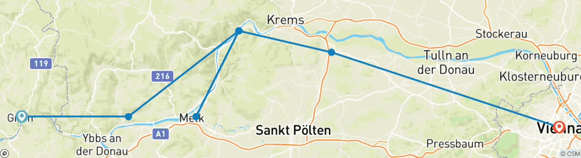 Foto van een kaart met de route van de rondreis