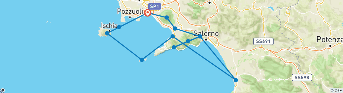 Image of a map showing the route of the tour