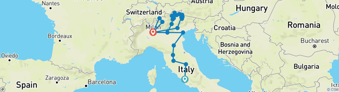 Image d'une carte montrant l'itinéraire du circuit