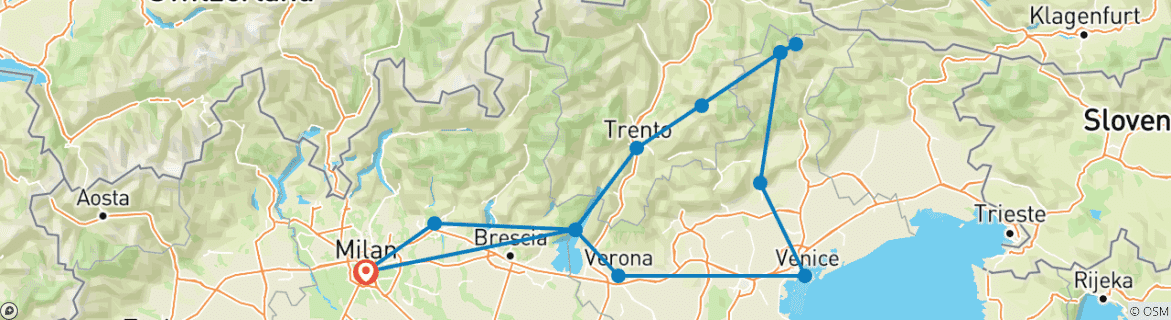 Image d'une carte montrant l'itinéraire du circuit