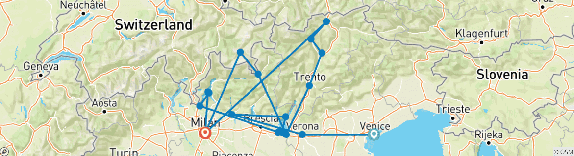 Image d'une carte montrant l'itinéraire du circuit