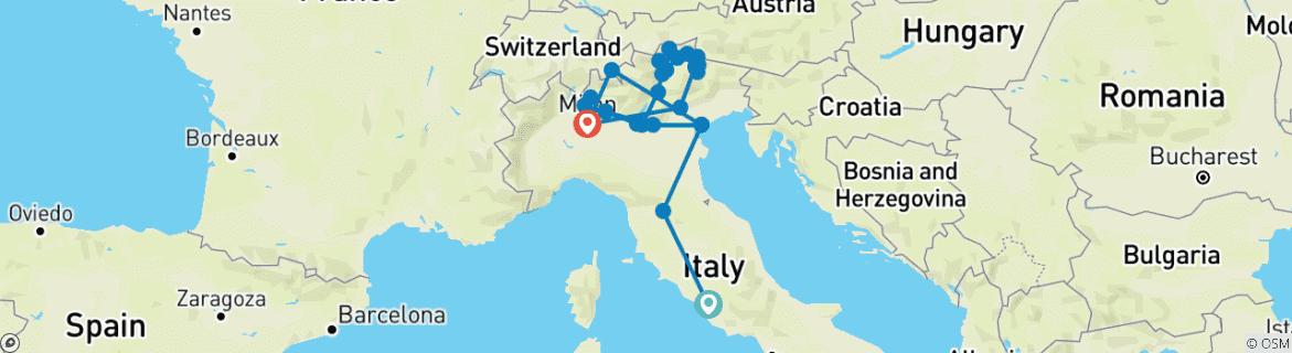 Image d'une carte montrant l'itinéraire du circuit