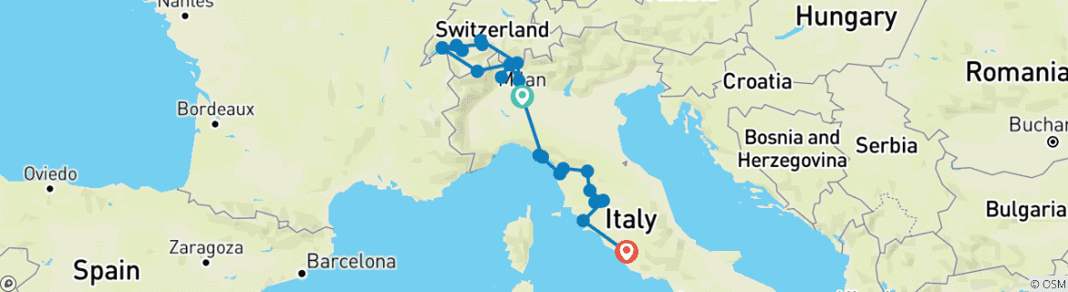 Image d'une carte montrant l'itinéraire du circuit