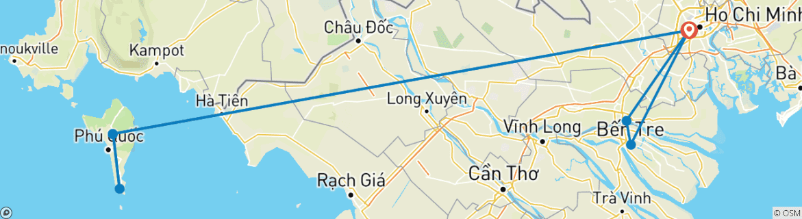 Image of a map showing the route of the tour