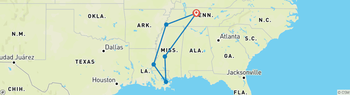 Karte mit der Reiseroute