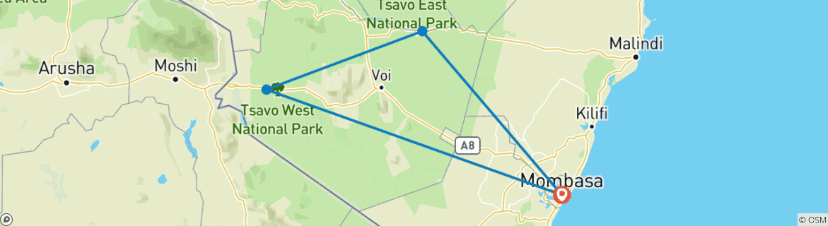Image of a map showing the route of the tour