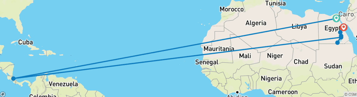 Image of a map showing the route of the tour