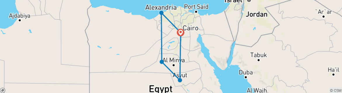 Image of a map showing the route of the tour