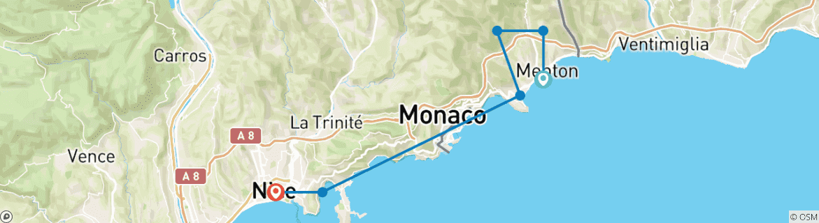 Image d'une carte montrant l'itinéraire du circuit
