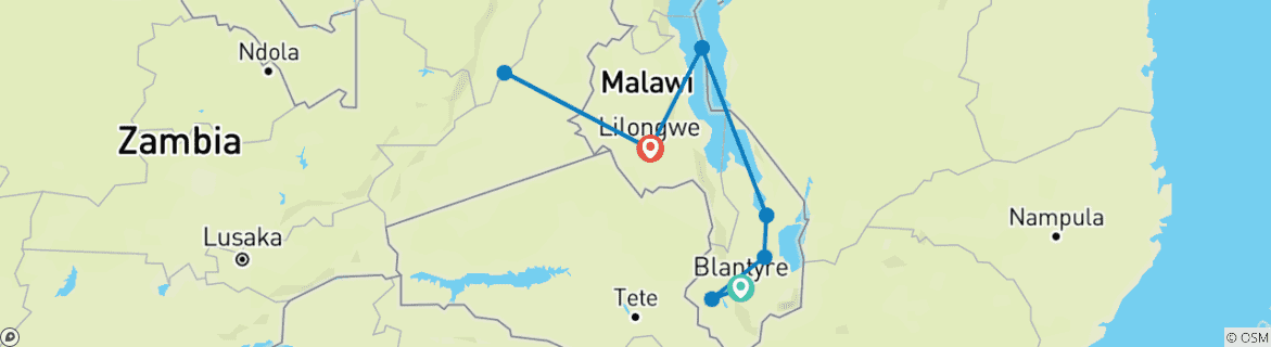 Image of a map showing the route of the tour
