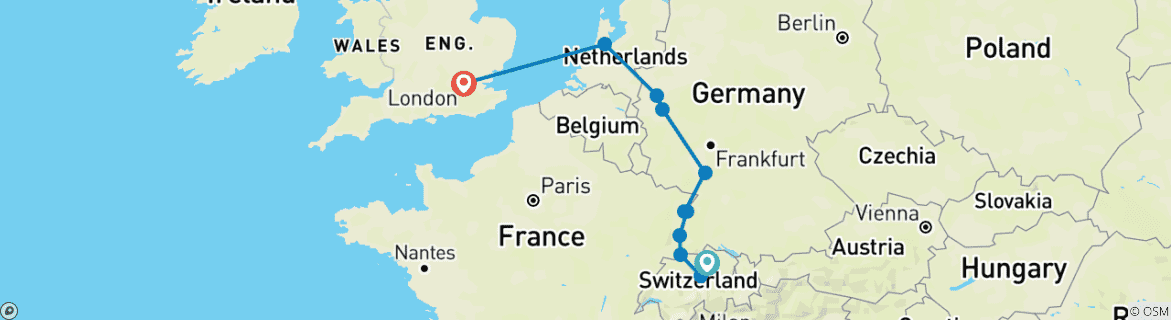 Image d'une carte montrant l'itinéraire du circuit