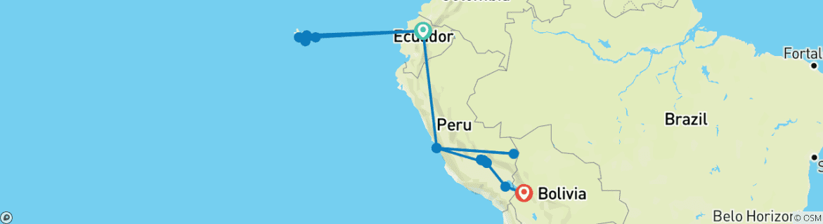 Image of a map showing the route of the tour