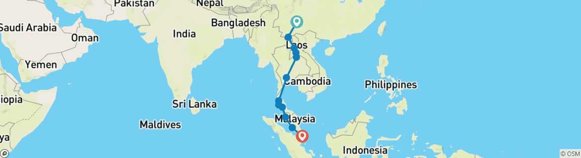 Image of a map showing the route of the tour