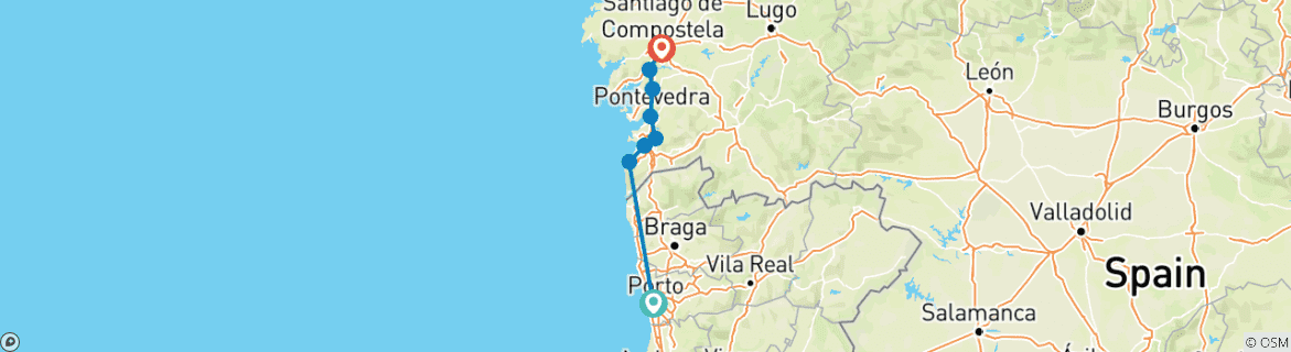 Image of a map showing the route of the tour