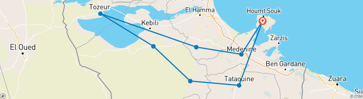 Image of a map showing the route of the tour