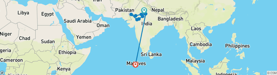Image of a map showing the route of the tour