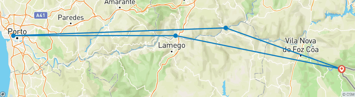 Image of a map showing the route of the tour