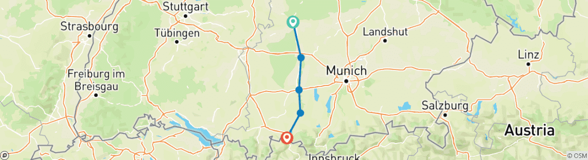 Image d'une carte montrant l'itinéraire du circuit