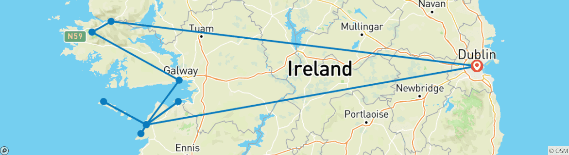 Image d'une carte montrant l'itinéraire du circuit