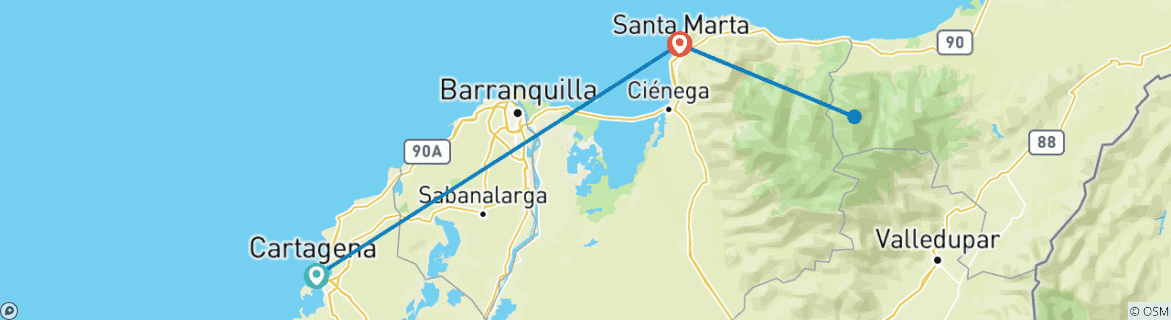 Image d'une carte montrant l'itinéraire du circuit