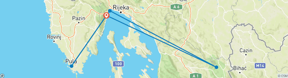 Image d'une carte montrant l'itinéraire du circuit