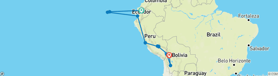 Karte mit der Reiseroute