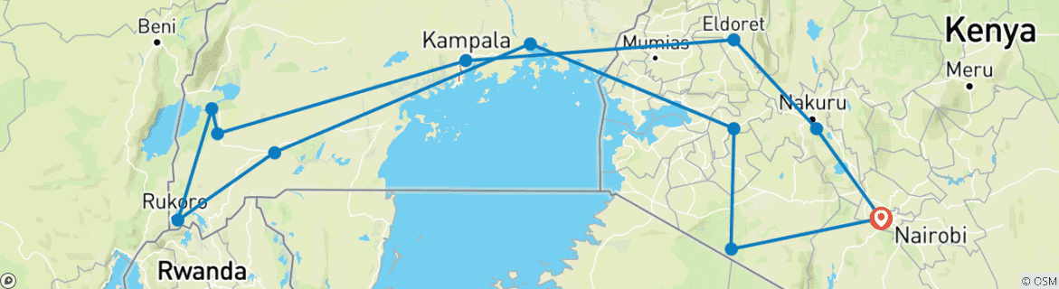 Image d'une carte montrant l'itinéraire du circuit