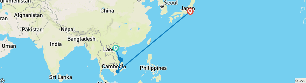 Image of a map showing the route of the tour