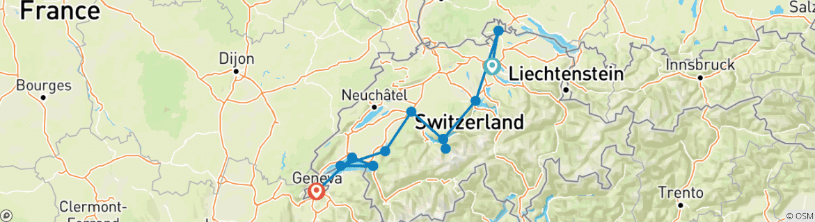 Image d'une carte montrant l'itinéraire du circuit