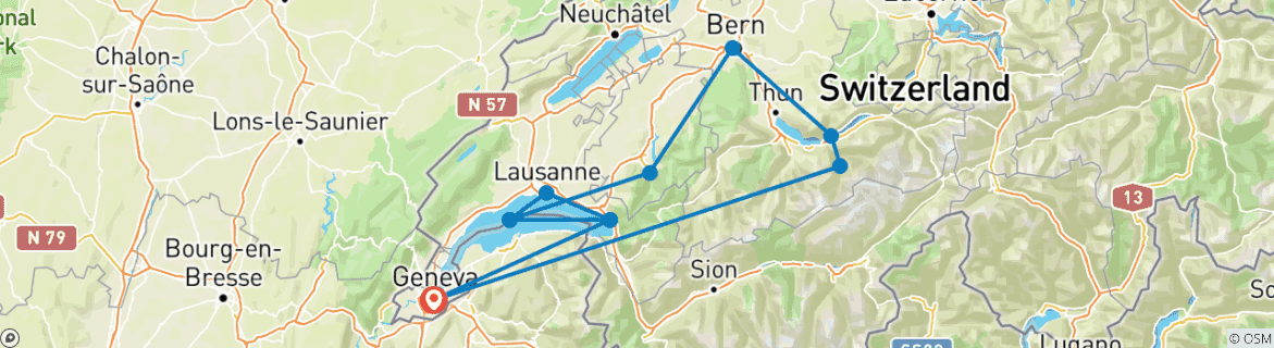 Image d'une carte montrant l'itinéraire du circuit
