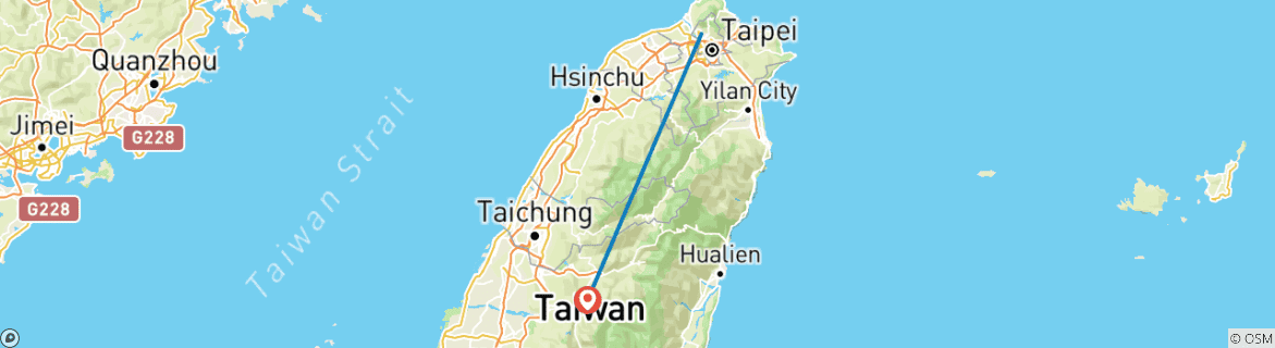 Image d'une carte montrant l'itinéraire du circuit