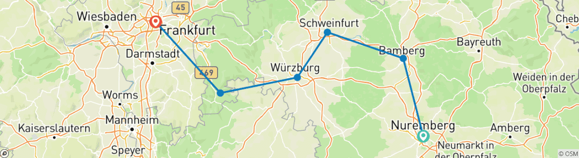 Image of a map showing the route of the tour