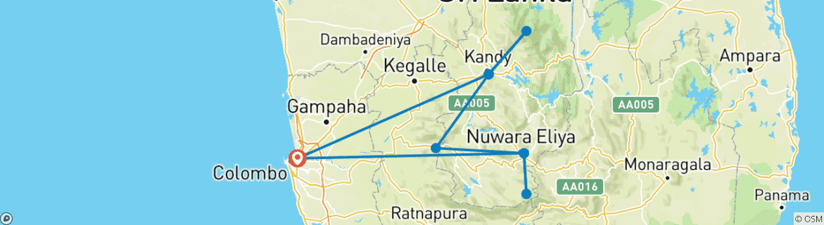 Image of a map showing the route of the tour