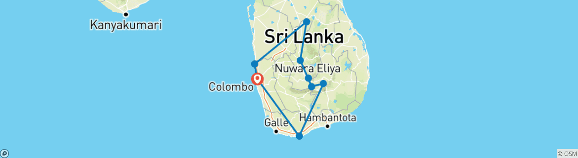 Foto van een kaart met de route van de rondreis