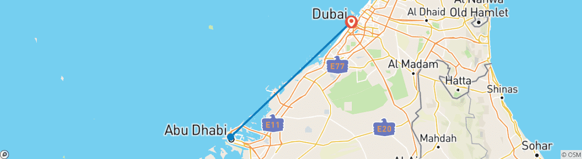 Image of a map showing the route of the tour