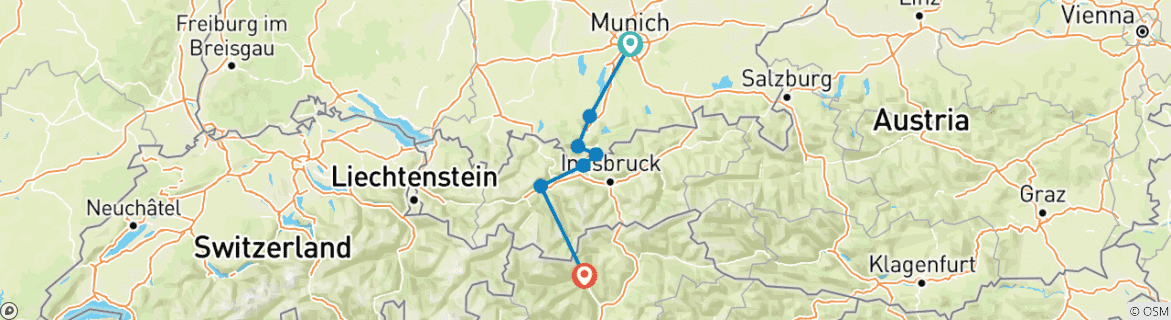 Image d'une carte montrant l'itinéraire du circuit