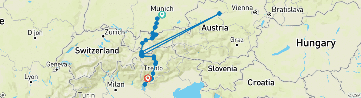 Karte mit der Reiseroute
