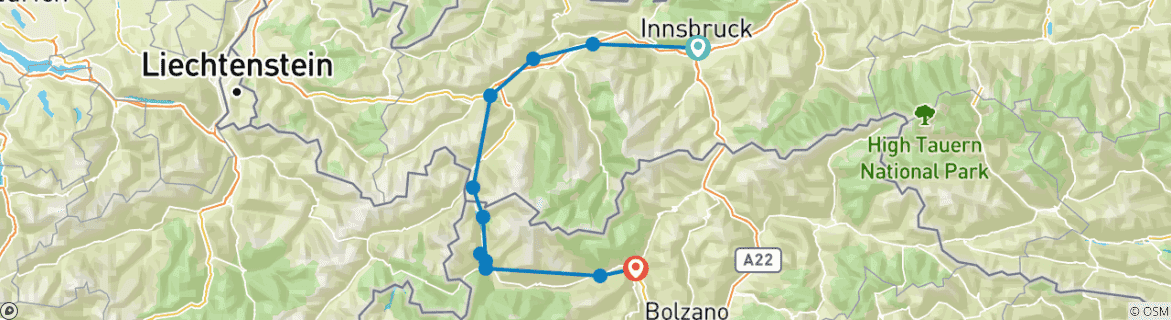 Karte mit der Reiseroute