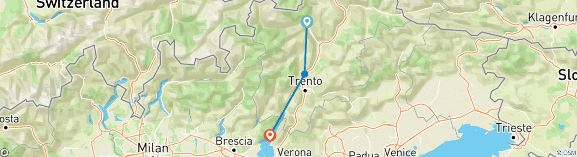 Image of a map showing the route of the tour