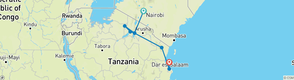 Image of a map showing the route of the tour