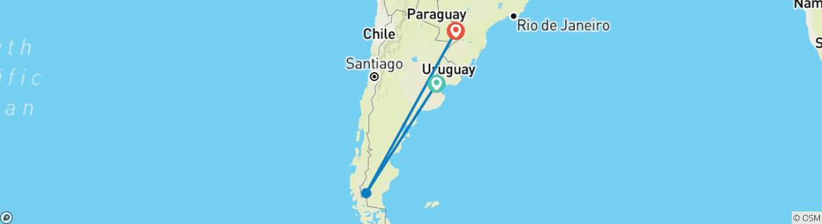 Image of a map showing the route of the tour