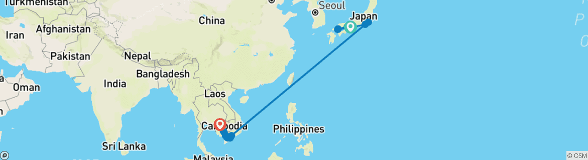Image of a map showing the route of the tour