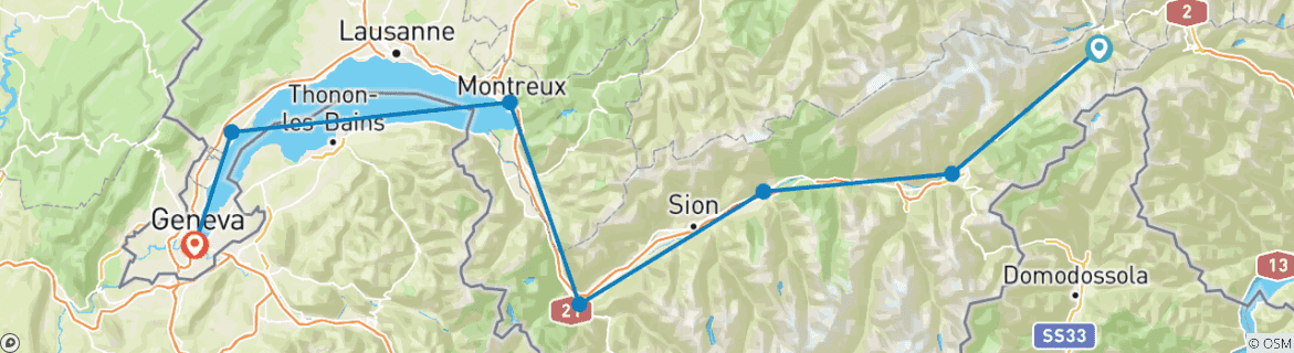 Image d'une carte montrant l'itinéraire du circuit