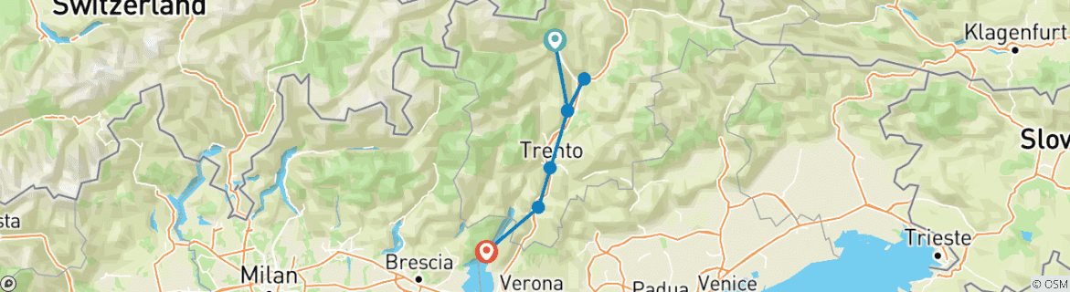 Image of a map showing the route of the tour