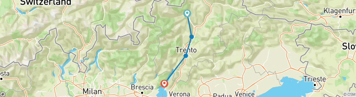 Image of a map showing the route of the tour