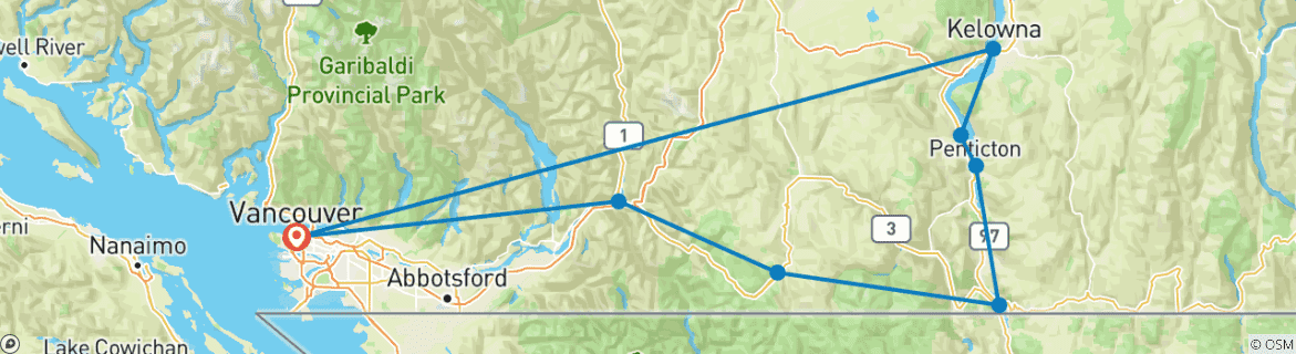 Image d'une carte montrant l'itinéraire du circuit