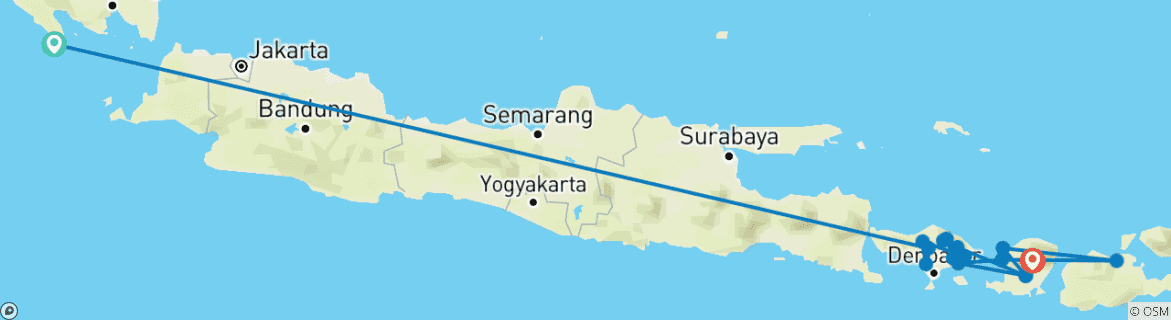 Image of a map showing the route of the tour